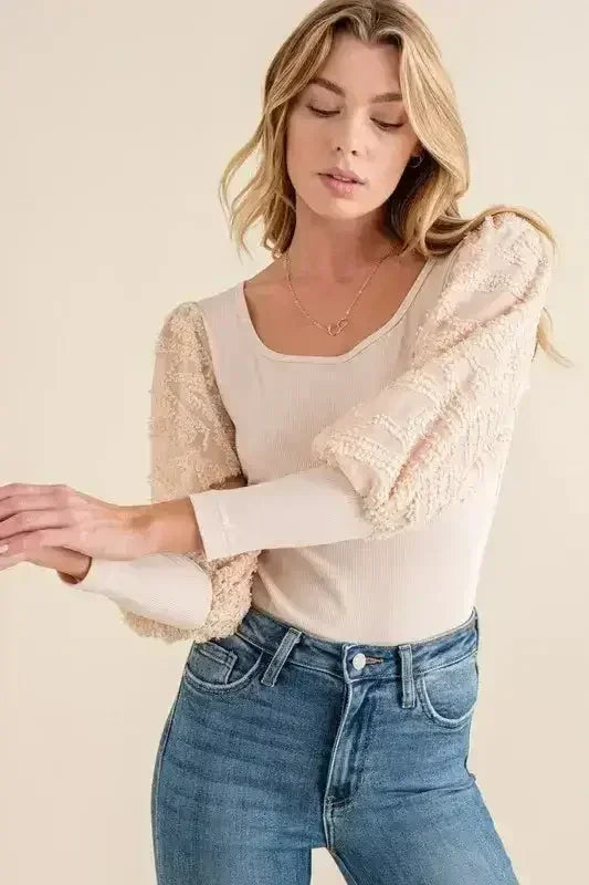 And The Why Textured Puff Sleeve Bodysuit - Femstylo