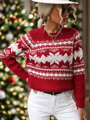 Perfee Geometric Round Neck Long Sleeve Sweater - Femstylo