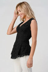 Sleeveless V-Neck Lace Peplum Top - Femstylo