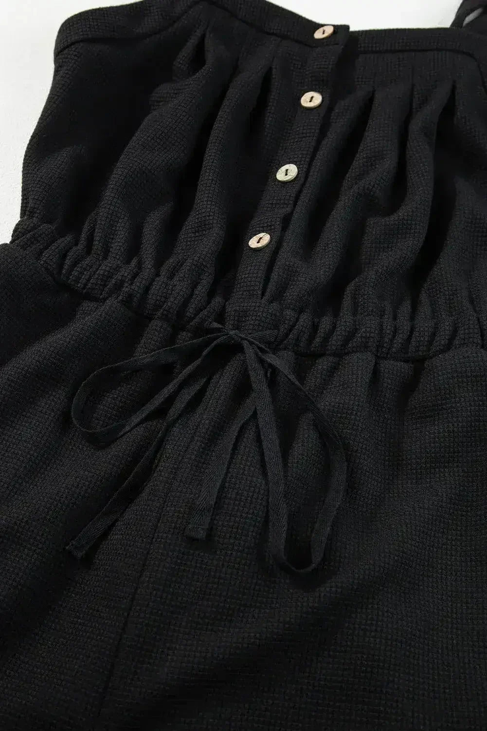 Moss Green Knotted Straps Button Textured Drawstring Jumpsuit - Femstylo