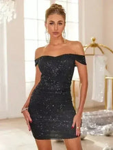 Glitter Ruched Off-Shoulder Mini Dress - Femstylo