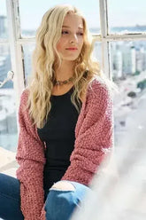 ADORA Popcorn Knit Open Front Long Sleeve Cardigan - Femstylo
