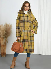 Plaid Double-Breasted Long Sleeve Longline Coat - Femstylo