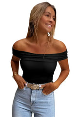 Bright Pink Folded Off Shoulder Slim Top - Femstylo