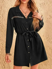 Collared Mini Dress - Rhinestone Accent Dress | Femstylo - Femstylo