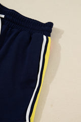 Bluing Colorful Striped Accent Varsity Long Sleeve Pullover and Shorts Matching Set