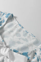 Sky Blue Floral Bow Front Puff Sleeve Mini Dress