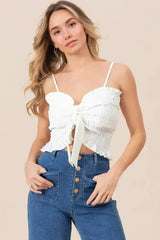 BiBi Ruffled Smocked Ribbon Detail Cami - Femstylo
