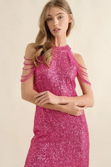 Sequin Bodycon Party Dress with Shoulder Beads | Femstylo - Femstylo