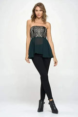 Strapless Laser-Cut Chiffon Peplum Top for Women - Femstylo