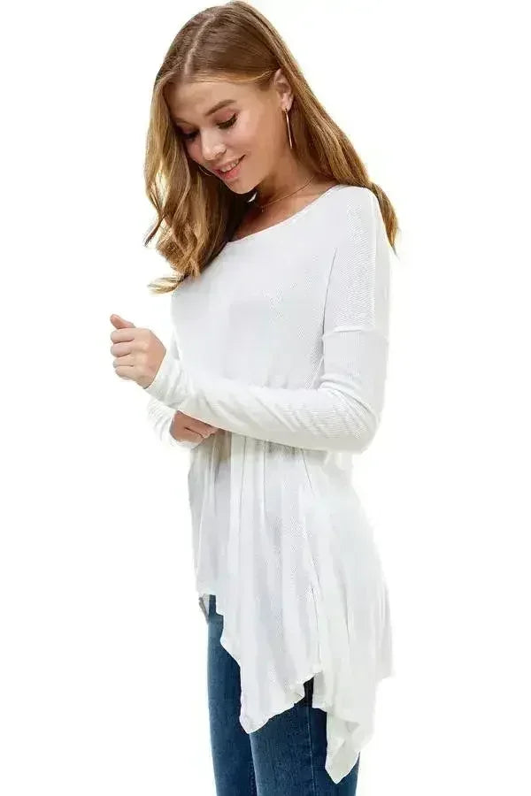 Women's Long-Sleeve Asymmetrical Hem Top - Femstylo