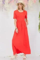 Celeste Full Size Round Neck Short Sleeve Maxi Dress with Pockets Plus - Femstylo