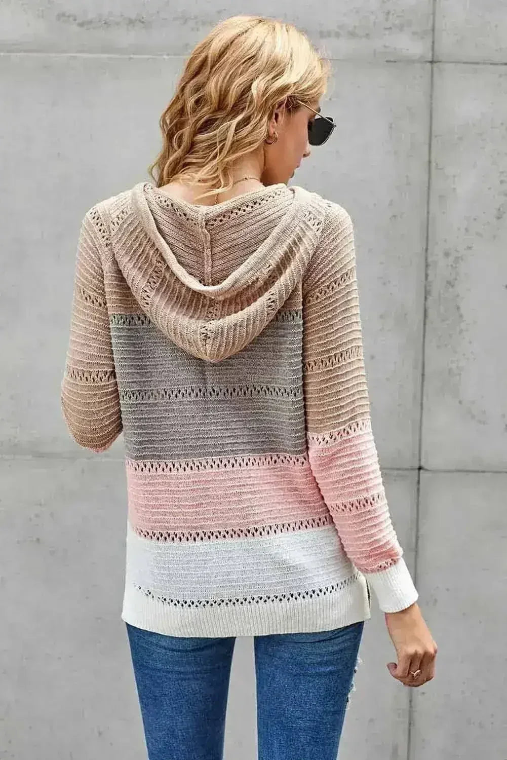 Casual Multicolor Beach Bonfire Knitted Hoodie - Femstylo