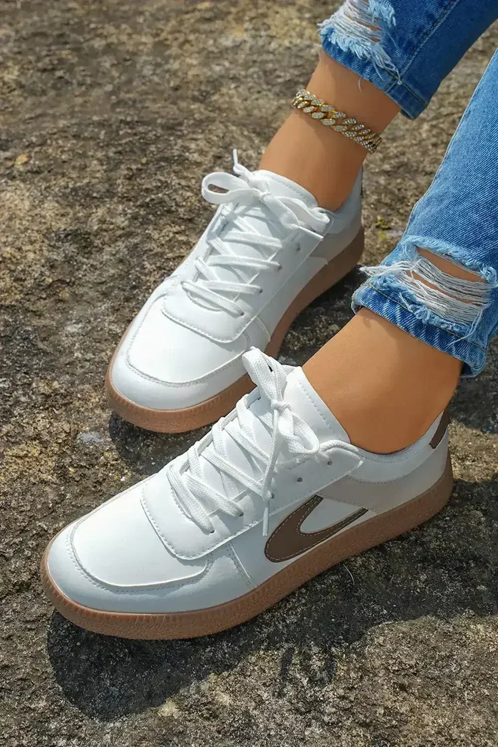 Navy Blue PU Leather Lace Up Sneakers - Femstylo