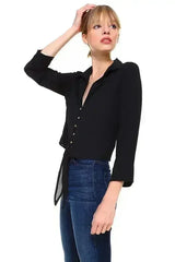 Solid Button Down Tie Front Blouse | Femstylo - Femstylo