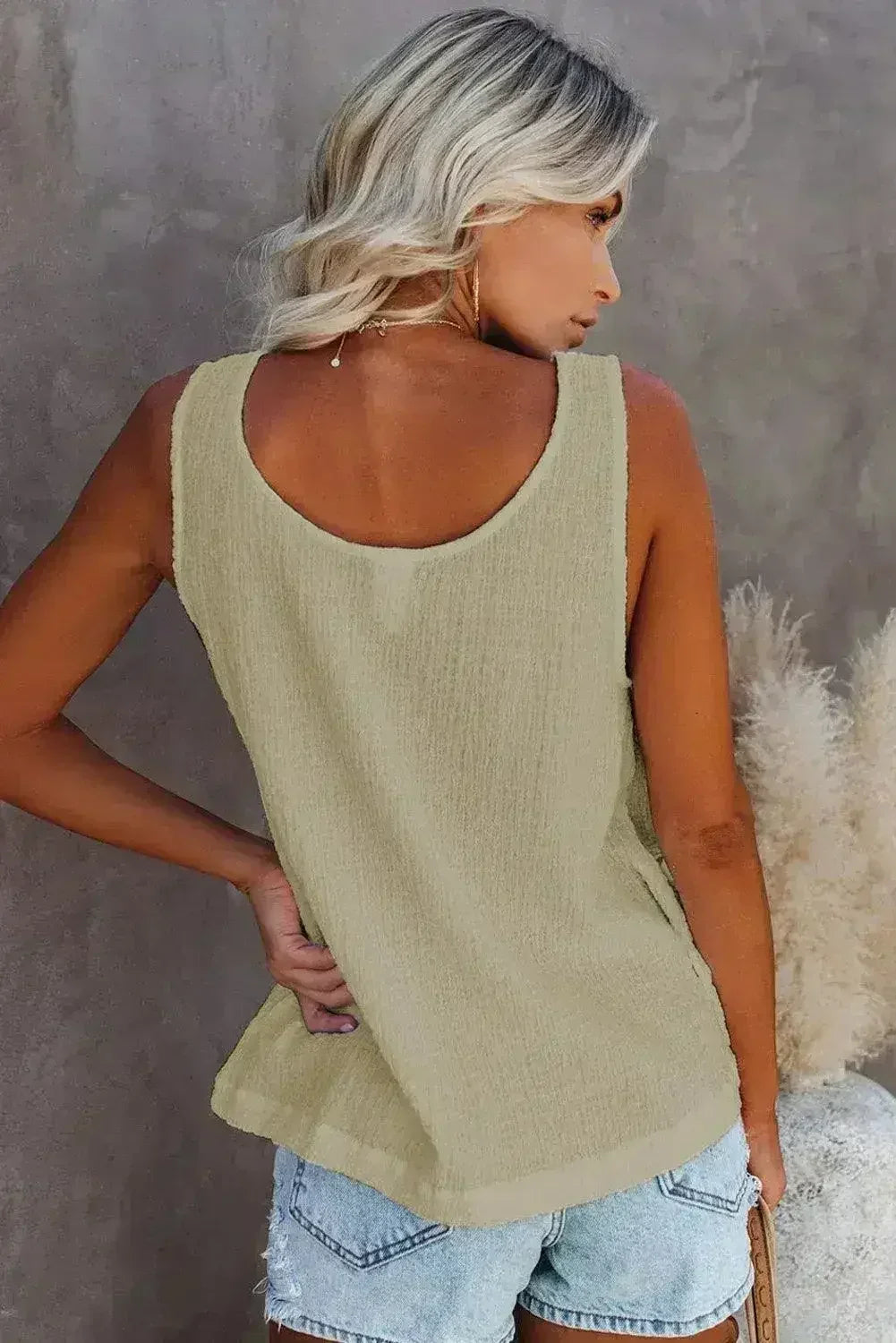 Button Textured Cotton Tank Top - Femstylo
