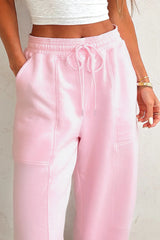 Lilac Tie Elastic Waist Solid Color Patchwork Jogger Pants
