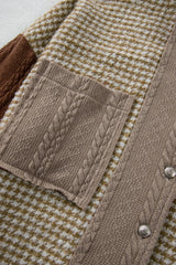 Khaki Houndstooth Patchwork Shacket | Fit Textured Jacket - Femstylo