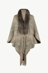 Open Front Fringe Hem Poncho - Femstylo