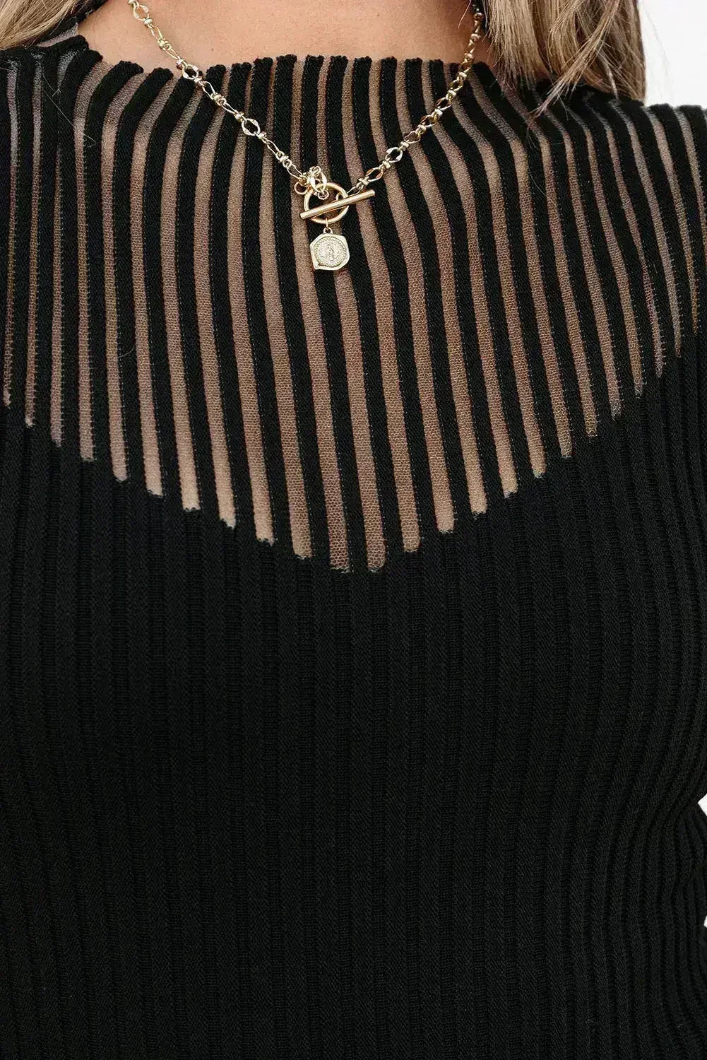 Black Mesh Cutout Knit Vest - Edgy Ribbed Design | Femstylo - Femstylo