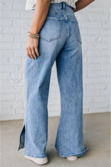 Myosotis Side Slit High Rise Drawstring Casual Jeans