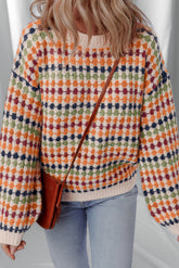 Multicolour Dotty Striped Pattern Knit Drop Shoulder Sweater