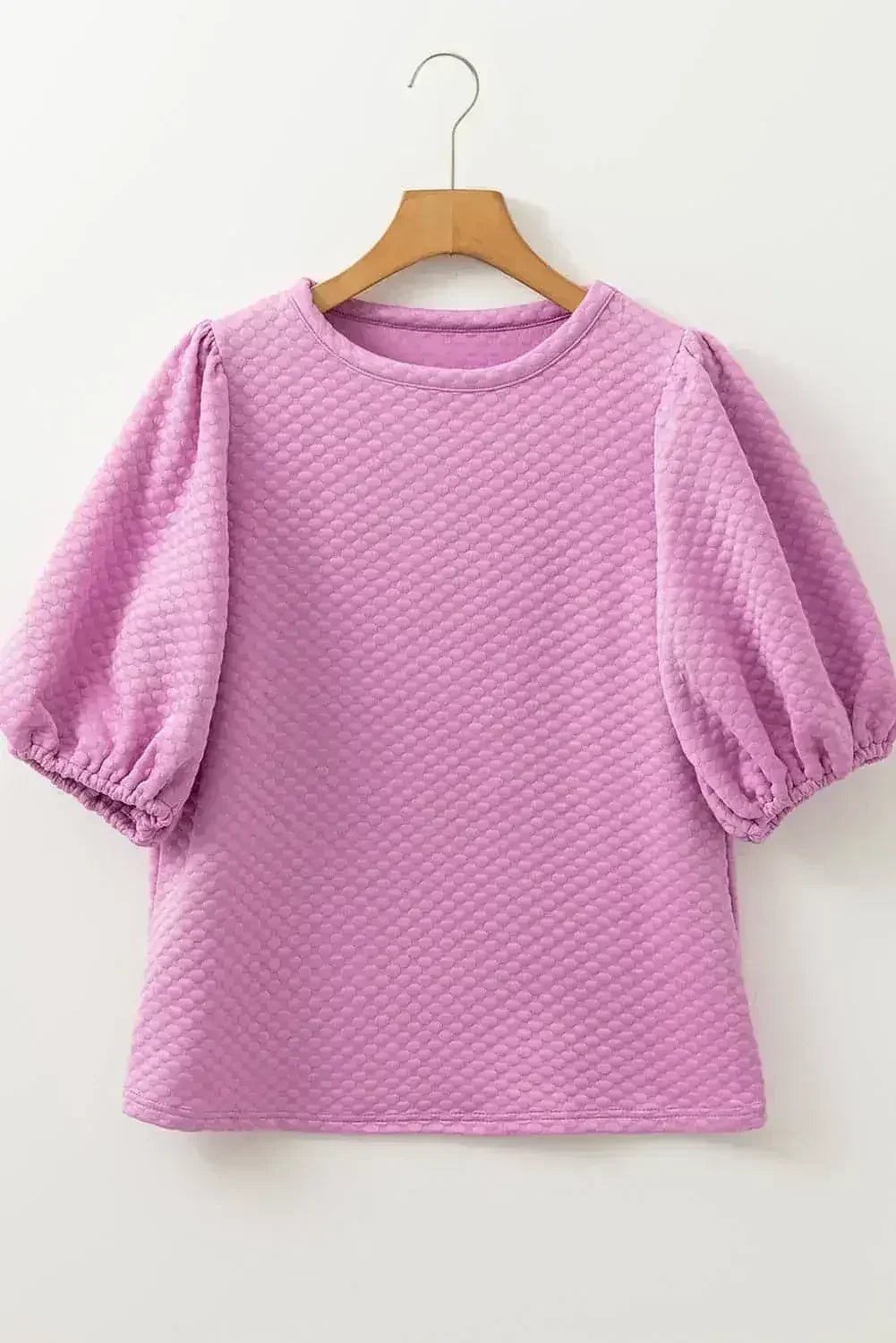 Phalaenopsis Puff Sleeve Blouse - Textured O-Neck Top | Femstylo - Femstylo
