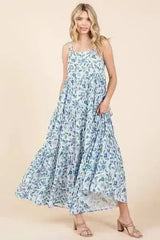 Mittoshop Flower Print Tiered Sleeveless Empire Maxi Dress - Femstylo