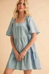 Aemi + Co Square Neck Half Sleeve Tiered Dress - Femstylo