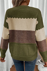 Brown Colorblock Crew Neck Drop Shoulder Sweater