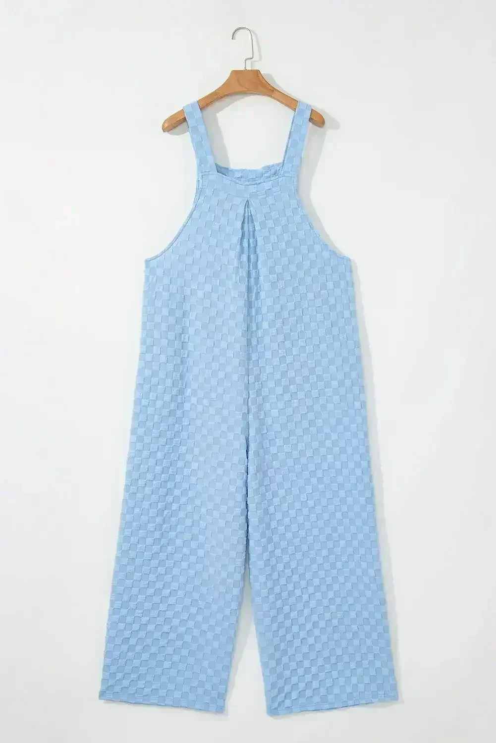Beige Checkered Pocket High Waist Wide Leg Overall - Femstylo