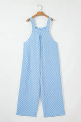 Beige Checkered Pocket High Waist Wide Leg Overall