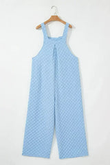 Beige Checkered Pocket High Waist Wide Leg Overall - Femstylo