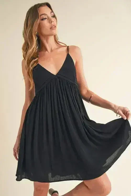 Aemi + Co Ruched Plunge Mini Cami Dress - Femstylo