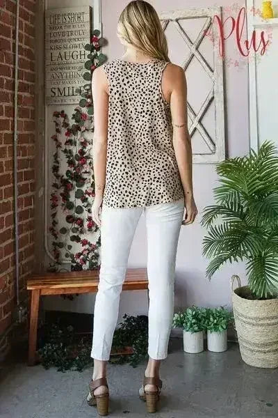 Heimish Full Size Front Button Animal Print Sleeveless Top Plus Size - Femstylo