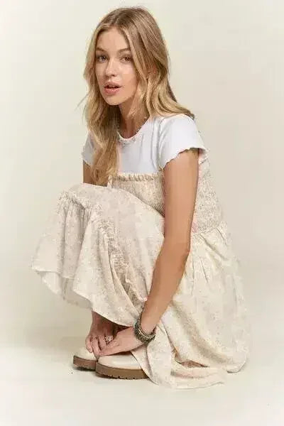 ADORA Smocked Floral Ruffled Hem Cami Dress - Femstylo