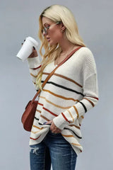Multicolor Striped Loose Knit Sweater - Femstylo