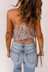 Multicolor Wrapped V Neck Floral Tank Crop Top - Femstylo