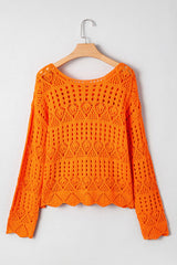 Carrot Solid Color Crochet Scallop Edge Sweater