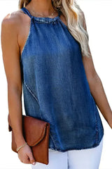 Halter Neck Denim Tank Top - Femstylo