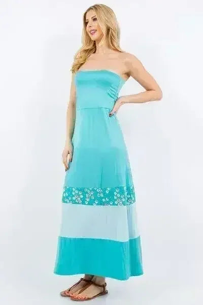 Celeste Full Size Color Block Tube Maxi Dress Plus Size - Femstylo