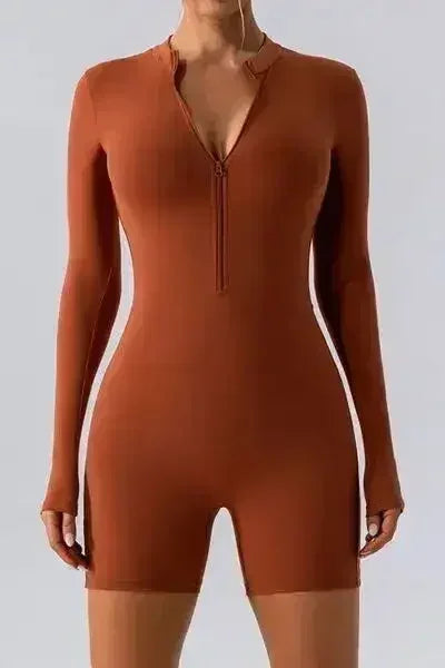 Half Zip Long Sleeve Active Romper - Femstylo