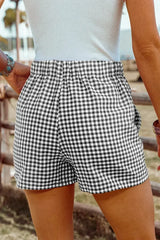 Blue Vintage Gingham Print High Waisted Loose Shorts - Femstylo