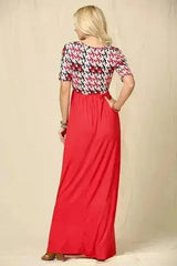 Houndstooth Maxi Dress | Short Sleeve Pocketed Style | Femstylo - Femstylo