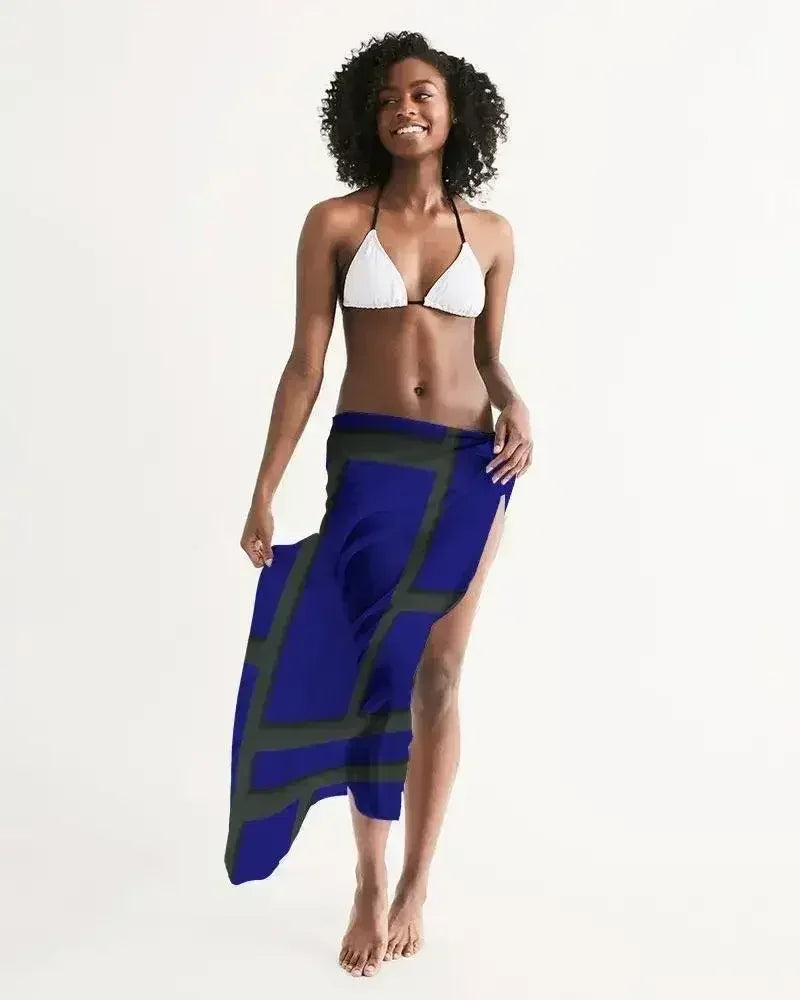 Sheer Sarong Swimsuit Cover Up Wrap / Geometric Dark Blue and Black - Femstylo
