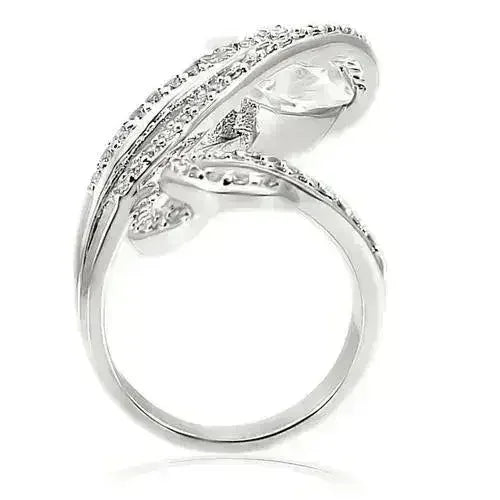 0W253 - Rhodium Brass Ring with AAA Grade CZ in Clear - Femstylo