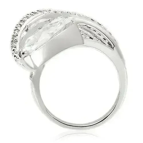 0W253 - Rhodium Brass Ring with AAA Grade CZ in Clear - Femstylo