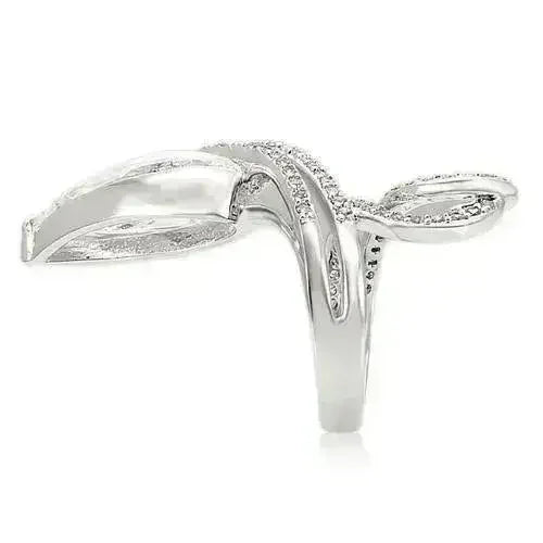 0W253 - Rhodium Brass Ring with AAA Grade CZ in Clear - Femstylo
