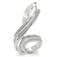 0W253 - Rhodium Brass Ring with AAA Grade CZ in Clear - Femstylo