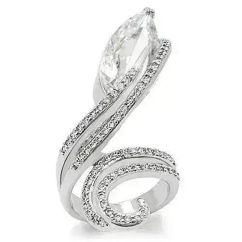 0W253 - Rhodium Brass Ring with AAA Grade CZ in Clear - Femstylo